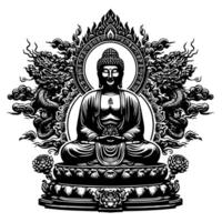 svart och vit illustration av en buddha staty symbol vektor