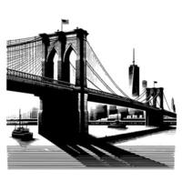 schwarz und Weiß Illustration von Brooklyn Brücke im Neu York Stadt Manhattan vektor