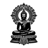 schwarz und Weiß Illustration von ein Buddha Statue Symbol vektor