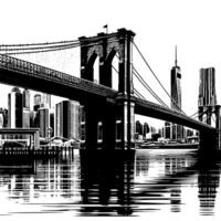 schwarz und Weiß Illustration von Brooklyn Brücke im Neu York Stadt Manhattan vektor