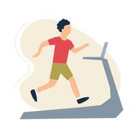 Laufen sportlich Mann auf das Laufband. Cardio trainieren. ausüben im das Fitnessstudio. gesund Weg von Leben Konzept vektor