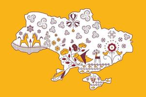 ukraina karta. traditionella ukrainska symboler för lycka och välstånd. gul bakgrund. vektor