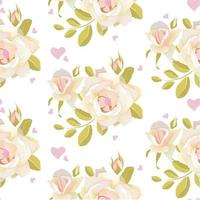romantiskt mönster med blommor av vita rosor i pastellfärger. lager vektorillustration på vit bakgrund. vektor
