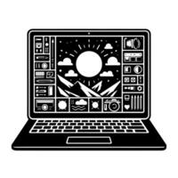 schwarz und Weiß Illustration von ein Laptop vektor