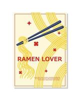 platt design Ramen affisch mall. illustration kryddad asiatisk spaghetti med ätpinnar. vektor