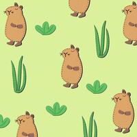broderad capybara och växt mönster - söt och barnslig vilda djur och växter broderi vektor