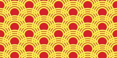 Ramen nudel bakgrund. japansk mönster seigaiha. gul vågor på röd. vektor