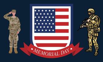 minnesmärke dag firande. amerikan nationell Semester. USA bög med soldat vektor