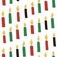 Süßes Kwanzaa nahtloses Muster mit handgezeichneten einfachen Kinara-Kerzen in traditionellen afrikanischen Farben - schwarz, rot, grün auf weiß. Vektor-Kwanzaa-Feiertags-Festival-Feier-Hintergrund-Design vektor