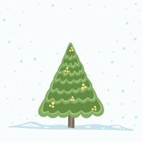 Vektor-Weihnachtsbaum vom Hintergrund isoliert. Schnee fällt in der Ferienzeit Weihnachten und Neujahr Grafikvorlage. moderner tannenbaum geschmückt mit lichtern und ornamenten. vektor