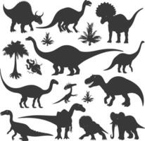 Silhouette prähistorisch Dinosaurier verschiedene schwarz Farbe nur vektor