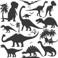 Silhouette prähistorisch Dinosaurier verschiedene schwarz Farbe nur vektor