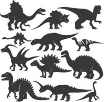 silhuett förhistorisk dinosaurie olika svart Färg endast vektor