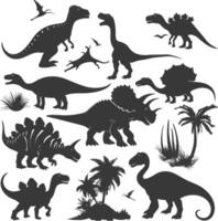 silhuett förhistorisk dinosaurie olika svart Färg endast vektor