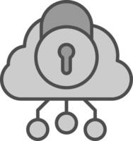 säkerhet moln linje fylld gråskale ikon design vektor