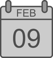 februari linje fylld gråskale ikon design vektor