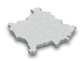 3d kosovo vit Karta med regioner isolerat vektor