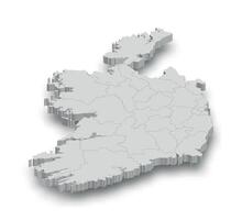 3d Irland Weiß Karte mit Regionen isoliert vektor