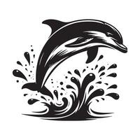 ein Delfin mit Welle Silhouette Illustration vektor