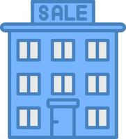 hus för försäljning linje fylld blå ikon vektor