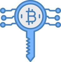 Bitcoin Schlüssel Linie gefüllt Blau Symbol vektor