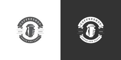 Kaffee zu gehen Geschäft Logo Vorlage Illustration mit Tasse Silhouette gut zum Cafe Abzeichen Design und Speisekarte Dekoration vektor