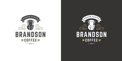 kaffe till gå affär logotyp mall illustration med kopp silhuett Bra för Kafé bricka design och meny dekoration vektor