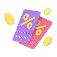 Verkauf Rabatt Einkaufen Besondere Angebot Coupon mit Münze Kasse golden Geld 3d Symbol realistisch vektor