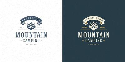 Berge Logo Emblem draussen Abenteuer Camping Illustration Berg und Zelt Silhouetten vektor