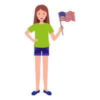 brunett kvinna med amerikanska flaggan. vektor