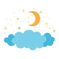 blå moln med stjärnor och måne. barn dagis koncept. vektor