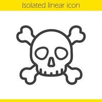 Lineares Symbol für Giftgefahr. Tod dünne Linie Abbildung. Totenkopf mit gekreuzten Knochen Kontursymbol. Vektor isolierte Umrisszeichnung