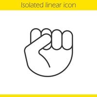 klämd knytnäve gest linjär ikon. tunn linje illustration. kontur symbol. vektor isolerade konturritning