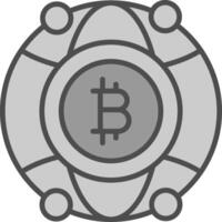 global bitcoin linje fylld gråskale ikon design vektor