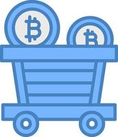 Bitcoin Wagen Linie gefüllt Blau Symbol vektor
