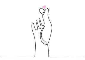 Kontinuierliche einzeilige Zeichnung von koreanischen Fingern Handsymbol der Liebe. vektor