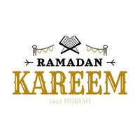 Ramadan Kareem-Vektorvorlage. glückliche eid mubarak typografie und beschriftung handgemacht mit objektabzeichen für islamischen heiligen feiertag. muslimische Traditionskalligraphie, Handschriftkonzept vektor