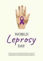 World lepra day banner mall i porträtt för social media story med hand och lila band illustration vektor
