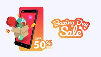 Boxing Day Sale Hintergrund mit Smartphone Box Geschenk, Banner Vorlage, Poster, Flyer, Rabatt, begrenztes Angebot vektor