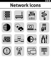Netzwerk-Icons schwarz gesetzt vektor