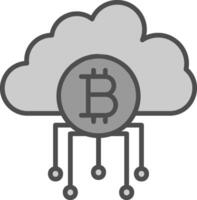 Wolke Bitcoin Linie gefüllt Graustufen Symbol Design vektor