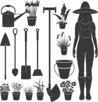 Silhouette Gartenarbeit Ausrüstung schwarz Farbe nur vektor