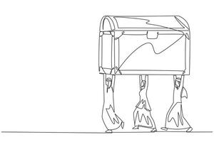 kontinuierlich einer Linie Zeichnung Gruppe von arabisch Geschäftsleute und arabisch Geschäftsfrau Arbeit zusammen Tragen Schatz Brust. mehrere Profite Das sind wert bekommen. Single Linie zeichnen Design Illustration vektor