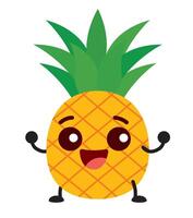 söt Lycklig energisk ananas frukt tecknad serie karaktär illustration maskot vektor