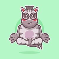 Ruhe Zebra Tier Charakter Maskottchen mit Yoga Meditation Pose isoliert Karikatur vektor