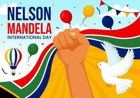 Lycklig nelson mandela internationell dag illustration på 18 juli med söder afrika flagga och band i platt tecknad serie bakgrund design vektor
