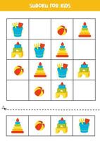 pedagogisk sudoku spel med söt tecknad serie leksaker. vektor