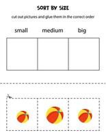 Sortieren Karikatur Bälle durch Größe. lehrreich Arbeitsblatt zum Kinder. vektor