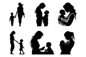 Mama und Sohn, Mutter und Sohn schwarz Silhouette. vektor