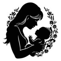 Mama und Sohn, Mutter und Sohn schwarz Silhouette. vektor